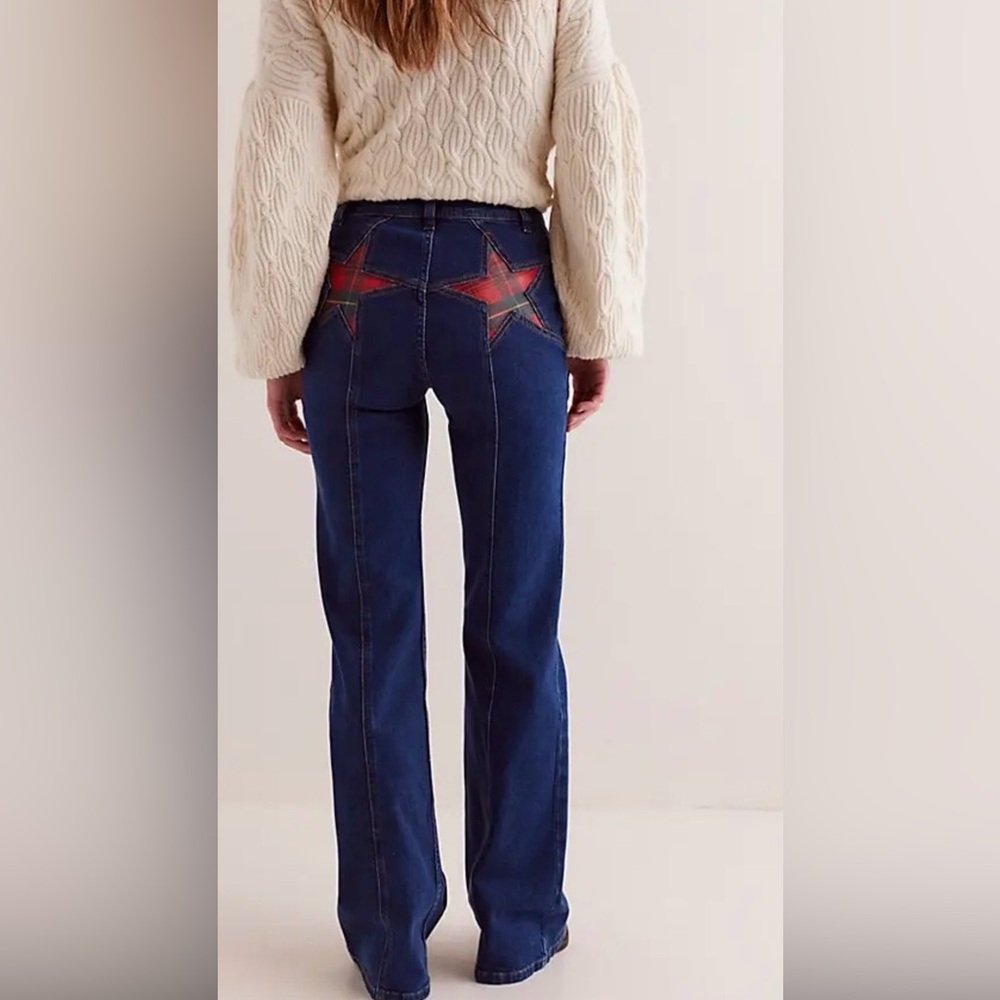 Free People Firecracker Flare Jeans We The Free Suede Stars Tarten - Picture 2 of 6